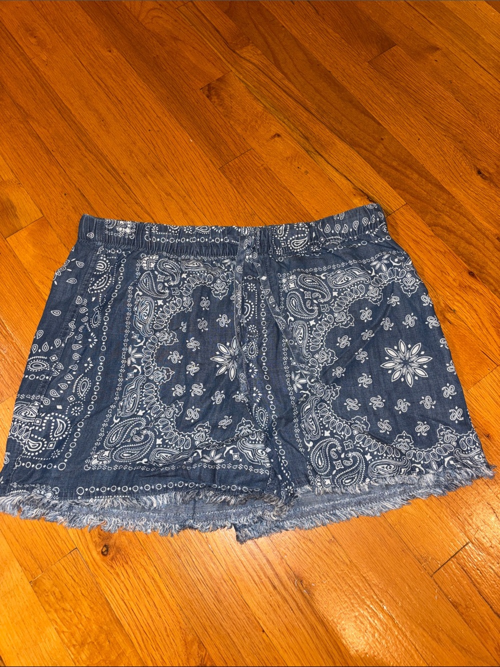 For The Republic Blue Draw String Paisley Print Shorts Tencel-Lyocell Medium